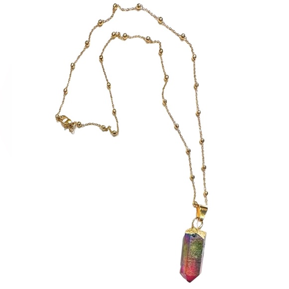Necklace Rainbow Aura Quartz Crystal Pendant Charm Jewelry - Picture 5 of 5